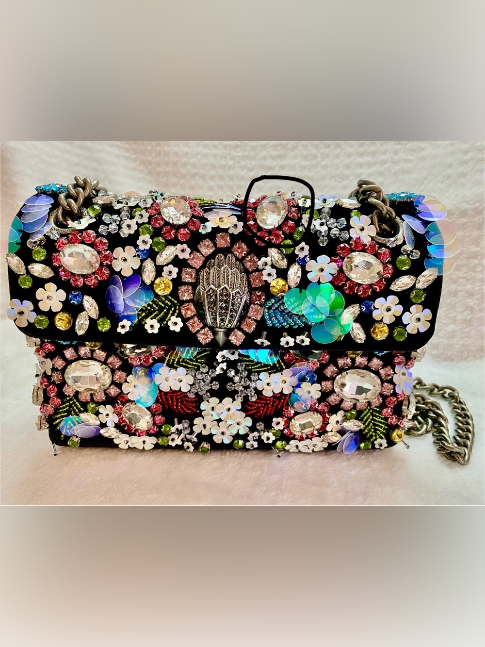 Kurt Geiger Black Embellished Floral Crystal Shoulder Bag - Picture 11 of 11